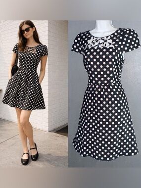Maeve Anthropologie Black & White Polka Dot A-Line Short Sleeve Dress Small 6